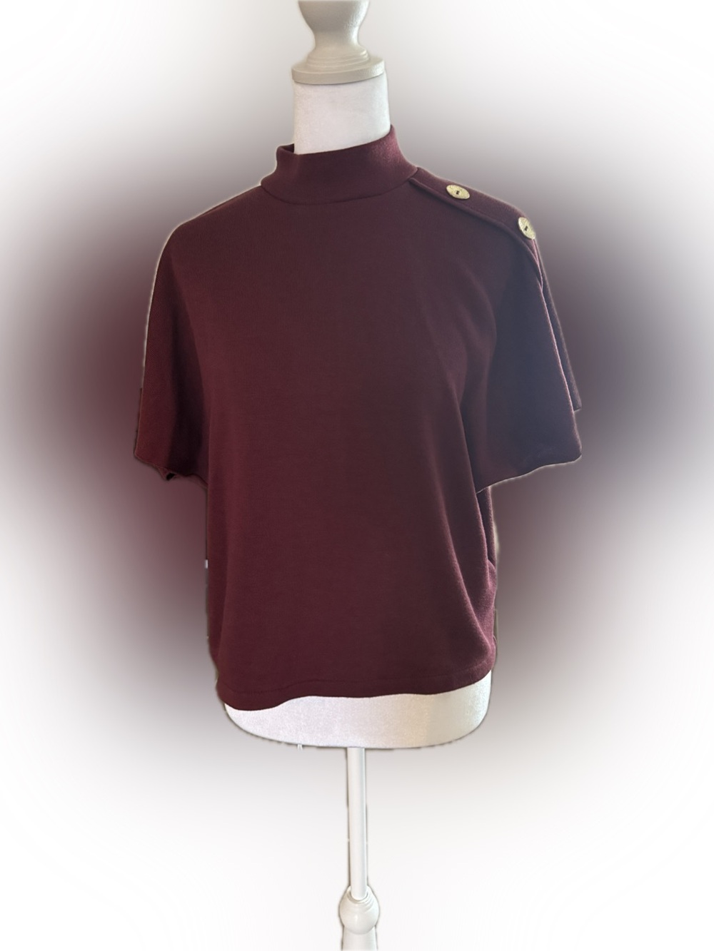 Zara Soft Buttoned Top Raspberry Burgundy Gold Button Shoulder Size Small - Picture 4 of 5